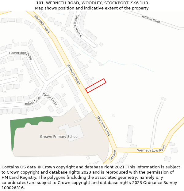 101, WERNETH ROAD, WOODLEY, STOCKPORT, SK6 1HR: Location map and indicative extent of plot