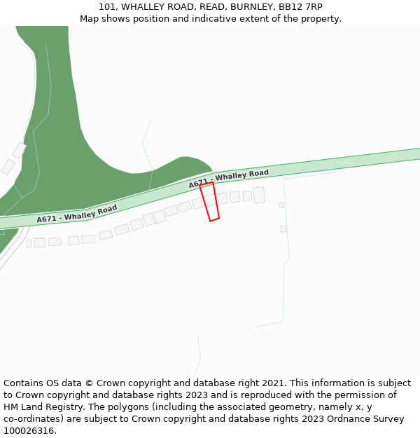 101, WHALLEY ROAD, READ, BURNLEY, BB12 7RP: Location map and indicative extent of plot