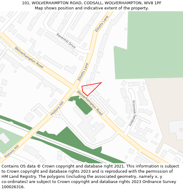 101, WOLVERHAMPTON ROAD, CODSALL, WOLVERHAMPTON, WV8 1PF: Location map and indicative extent of plot