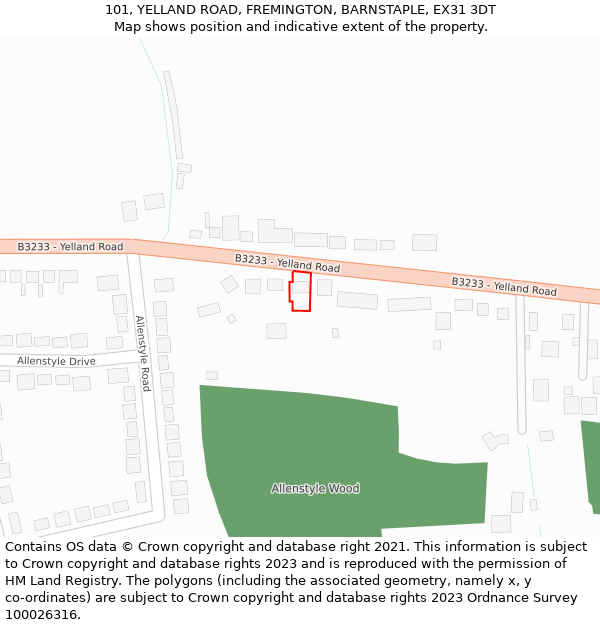 101, YELLAND ROAD, FREMINGTON, BARNSTAPLE, EX31 3DT: Location map and indicative extent of plot