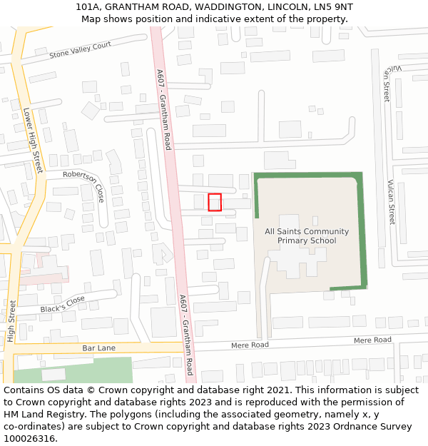 101A, GRANTHAM ROAD, WADDINGTON, LINCOLN, LN5 9NT: Location map and indicative extent of plot