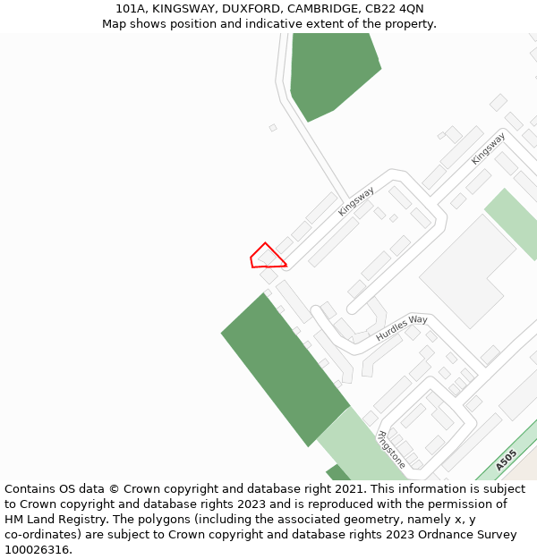 101A, KINGSWAY, DUXFORD, CAMBRIDGE, CB22 4QN: Location map and indicative extent of plot