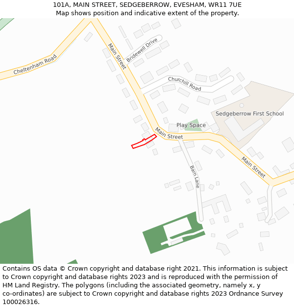 101A, MAIN STREET, SEDGEBERROW, EVESHAM, WR11 7UE: Location map and indicative extent of plot