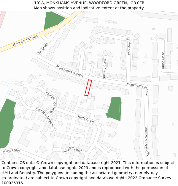 101A, MONKHAMS AVENUE, WOODFORD GREEN, IG8 0ER: Location map and indicative extent of plot