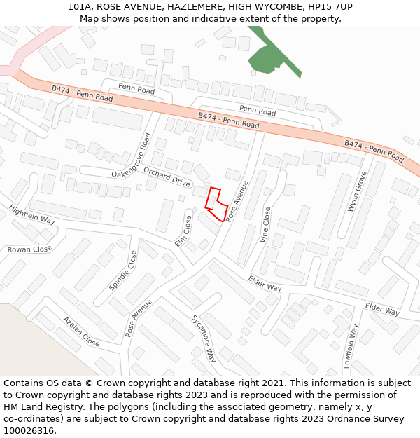 101A, ROSE AVENUE, HAZLEMERE, HIGH WYCOMBE, HP15 7UP: Location map and indicative extent of plot