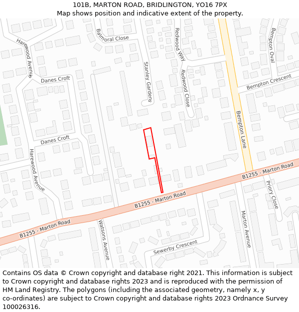101B, MARTON ROAD, BRIDLINGTON, YO16 7PX: Location map and indicative extent of plot