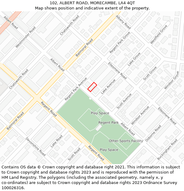 102, ALBERT ROAD, MORECAMBE, LA4 4QT: Location map and indicative extent of plot