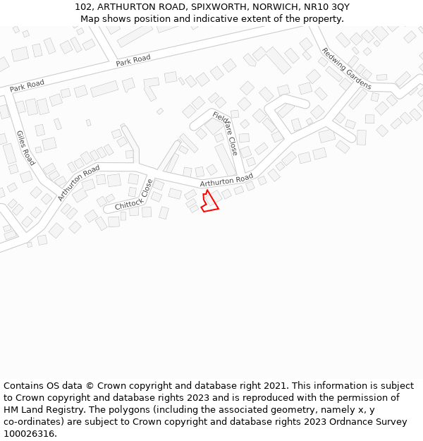 102, ARTHURTON ROAD, SPIXWORTH, NORWICH, NR10 3QY: Location map and indicative extent of plot