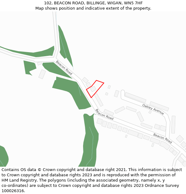 102, BEACON ROAD, BILLINGE, WIGAN, WN5 7HF: Location map and indicative extent of plot