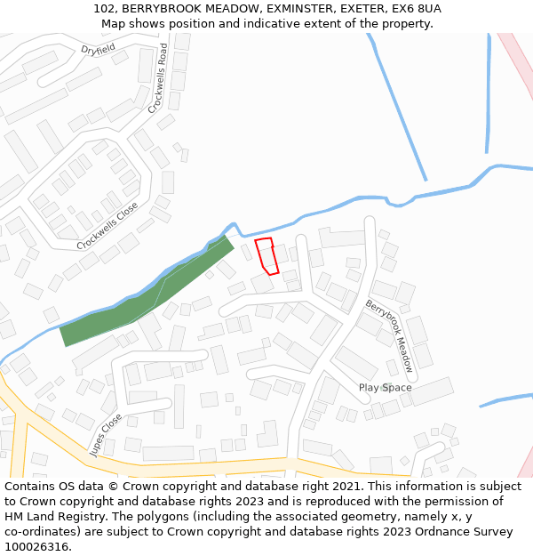 102, BERRYBROOK MEADOW, EXMINSTER, EXETER, EX6 8UA: Location map and indicative extent of plot