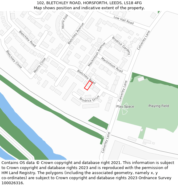 102, BLETCHLEY ROAD, HORSFORTH, LEEDS, LS18 4FG: Location map and indicative extent of plot