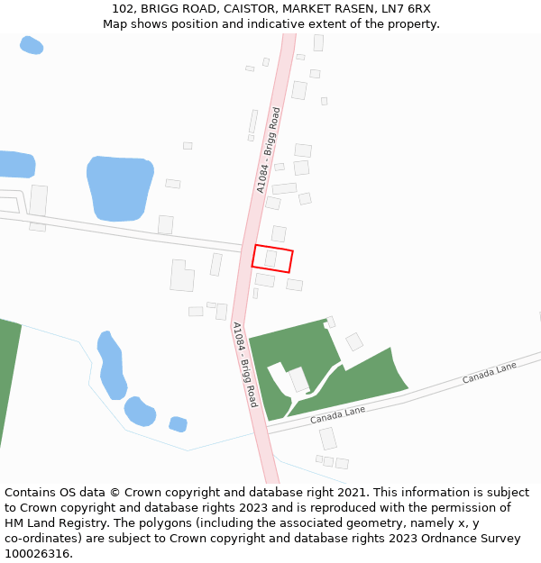 102, BRIGG ROAD, CAISTOR, MARKET RASEN, LN7 6RX: Location map and indicative extent of plot