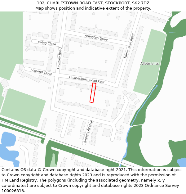 102, CHARLESTOWN ROAD EAST, STOCKPORT, SK2 7DZ: Location map and indicative extent of plot