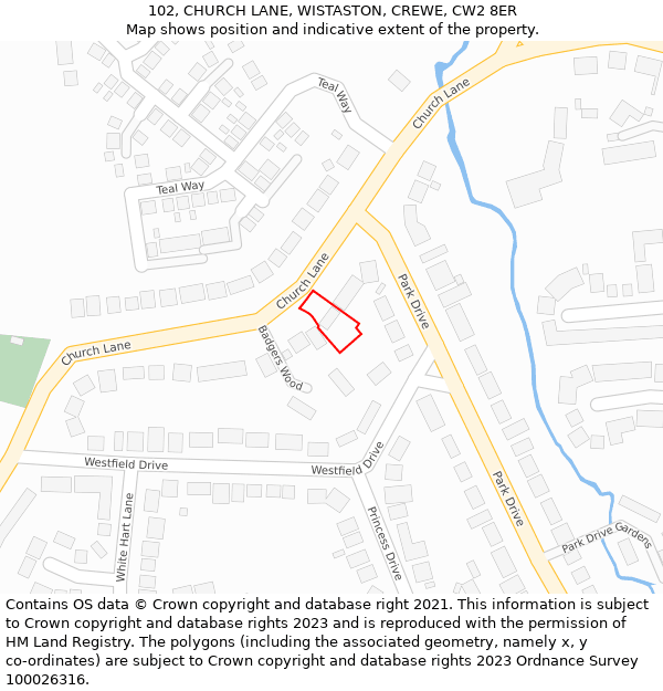 102, CHURCH LANE, WISTASTON, CREWE, CW2 8ER: Location map and indicative extent of plot