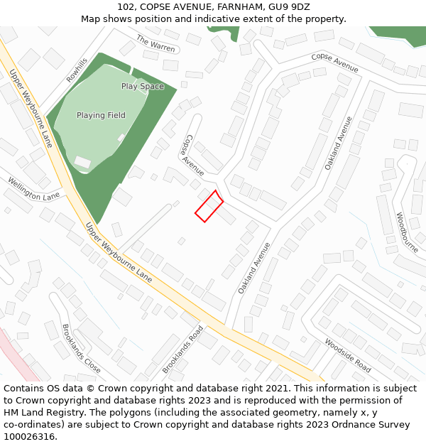 102, COPSE AVENUE, FARNHAM, GU9 9DZ: Location map and indicative extent of plot