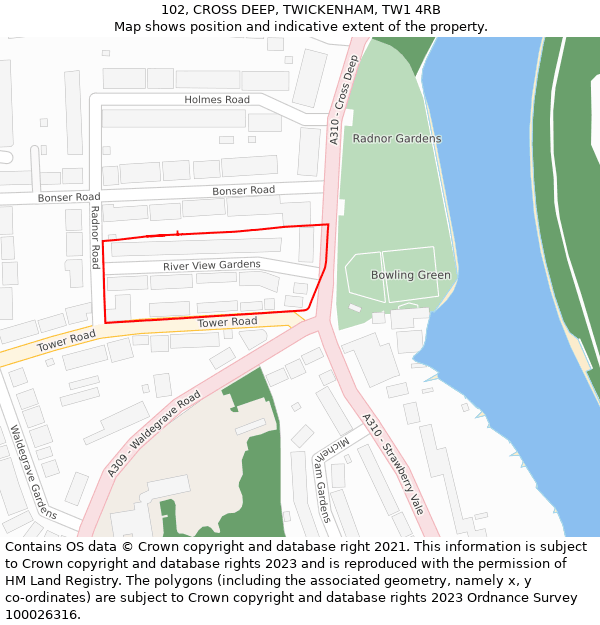 102, CROSS DEEP, TWICKENHAM, TW1 4RB: Location map and indicative extent of plot