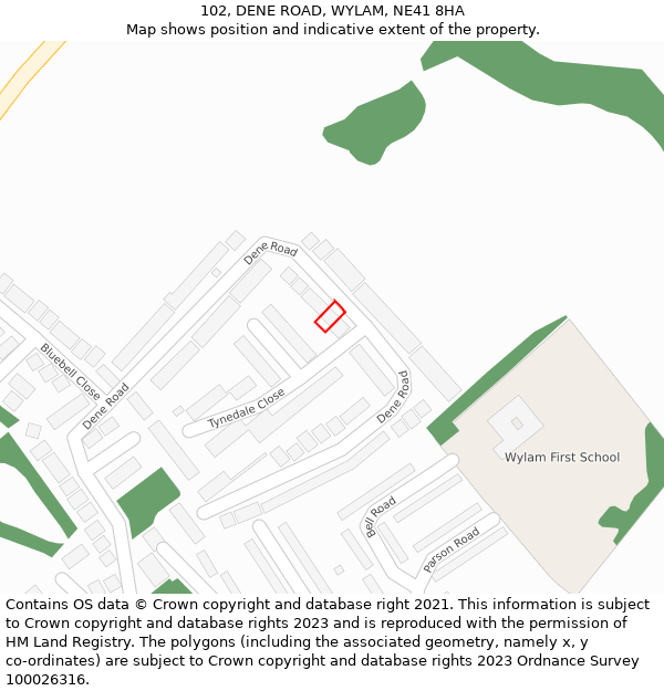 102, DENE ROAD, WYLAM, NE41 8HA: Location map and indicative extent of plot