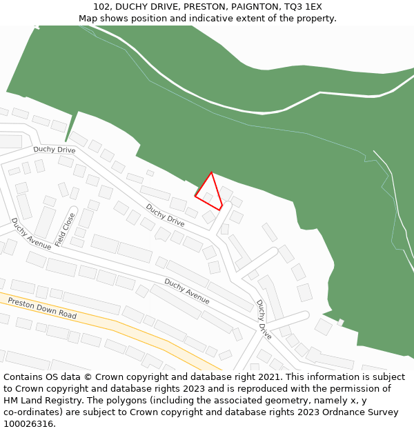 102, DUCHY DRIVE, PRESTON, PAIGNTON, TQ3 1EX: Location map and indicative extent of plot