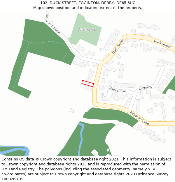 102, DUCK STREET, EGGINTON, DERBY, DE65 6HG: Location map and indicative extent of plot
