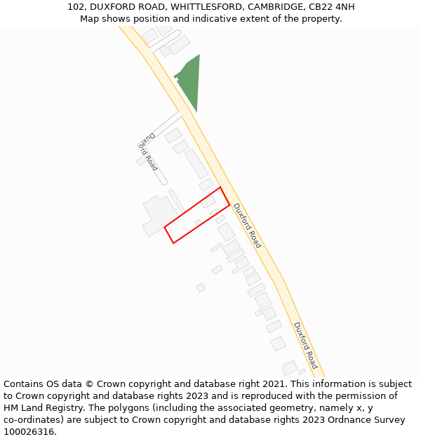 102, DUXFORD ROAD, WHITTLESFORD, CAMBRIDGE, CB22 4NH: Location map and indicative extent of plot