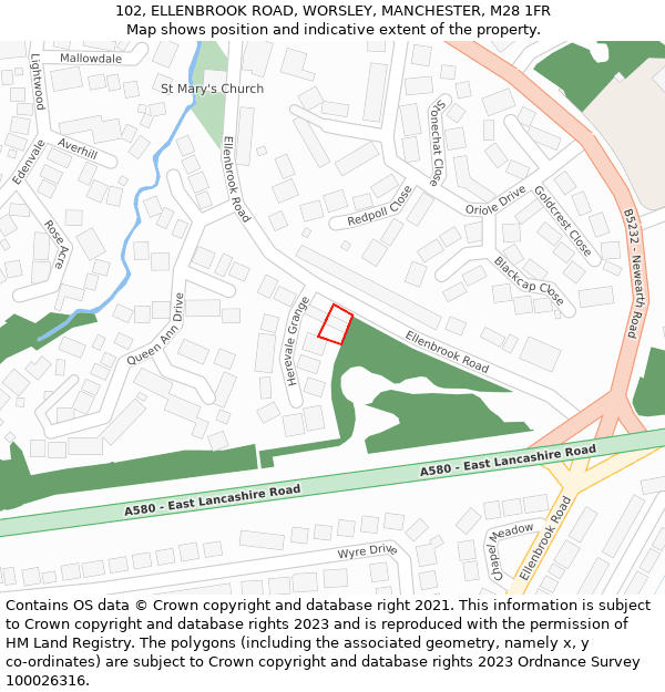 102, ELLENBROOK ROAD, WORSLEY, MANCHESTER, M28 1FR: Location map and indicative extent of plot