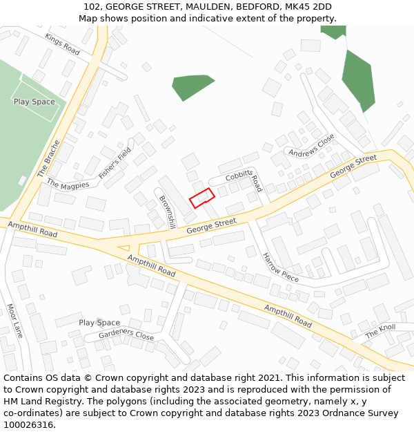 102, GEORGE STREET, MAULDEN, BEDFORD, MK45 2DD: Location map and indicative extent of plot