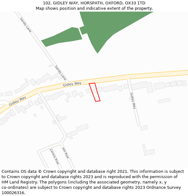102, GIDLEY WAY, HORSPATH, OXFORD, OX33 1TD: Location map and indicative extent of plot