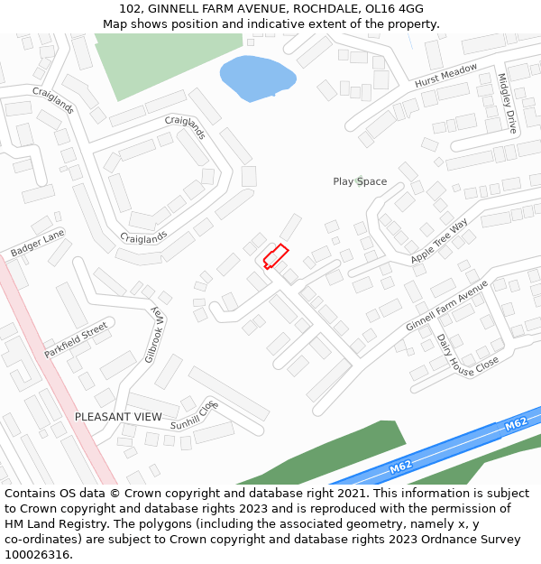 102, GINNELL FARM AVENUE, ROCHDALE, OL16 4GG: Location map and indicative extent of plot