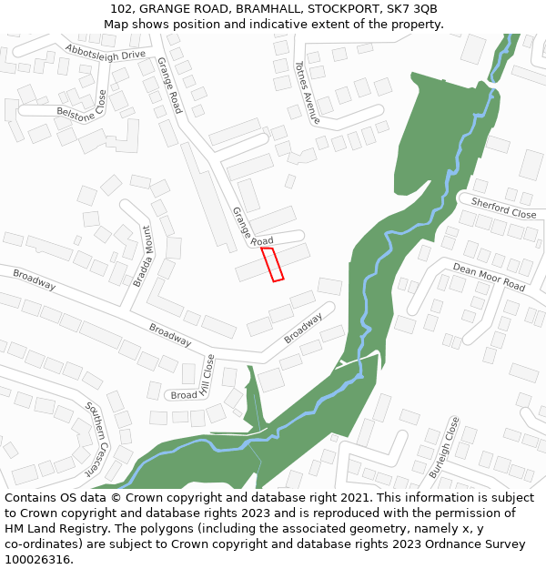 102, GRANGE ROAD, BRAMHALL, STOCKPORT, SK7 3QB: Location map and indicative extent of plot