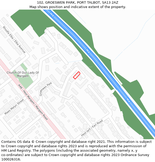 102, GROESWEN PARK, PORT TALBOT, SA13 2AZ: Location map and indicative extent of plot