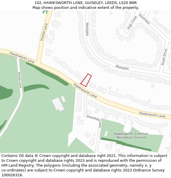 102, HAWKSWORTH LANE, GUISELEY, LEEDS, LS20 8NR: Location map and indicative extent of plot