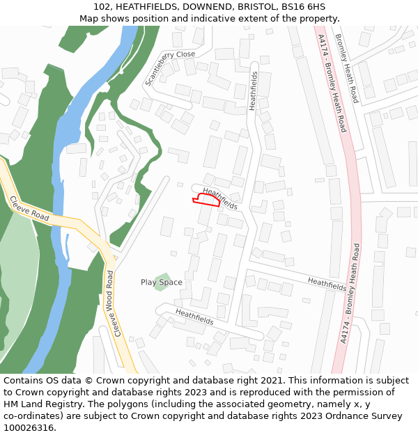 102, HEATHFIELDS, DOWNEND, BRISTOL, BS16 6HS: Location map and indicative extent of plot