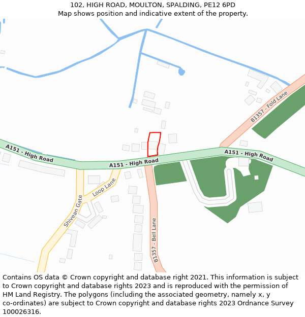 102, HIGH ROAD, MOULTON, SPALDING, PE12 6PD: Location map and indicative extent of plot