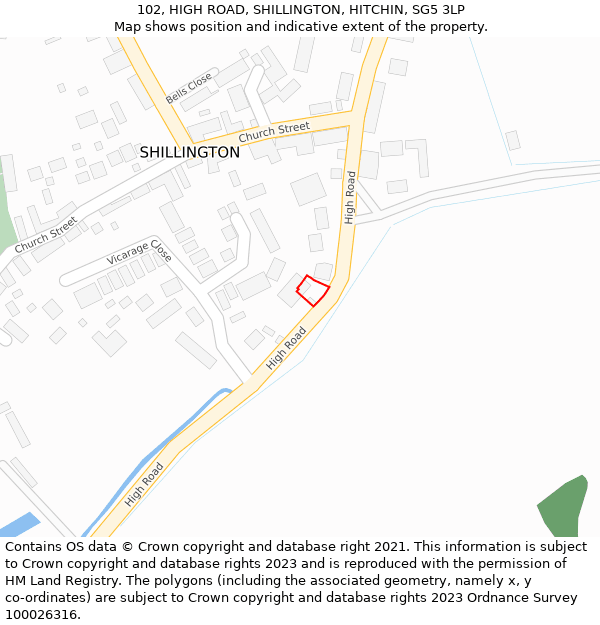 102, HIGH ROAD, SHILLINGTON, HITCHIN, SG5 3LP: Location map and indicative extent of plot