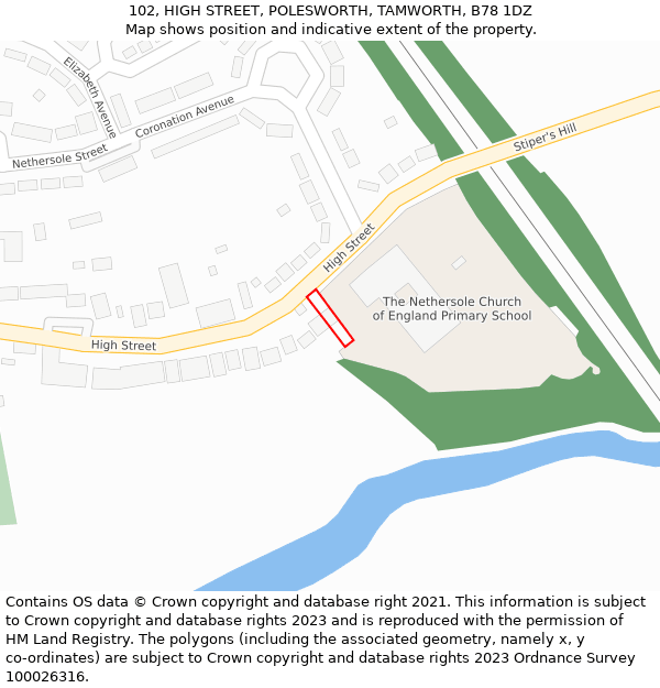 102, HIGH STREET, POLESWORTH, TAMWORTH, B78 1DZ: Location map and indicative extent of plot