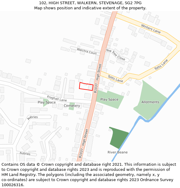102, HIGH STREET, WALKERN, STEVENAGE, SG2 7PG: Location map and indicative extent of plot