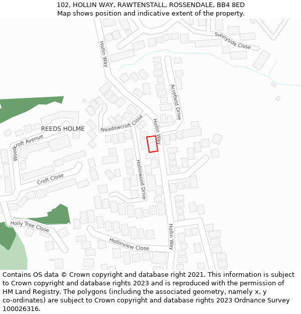 102, HOLLIN WAY, RAWTENSTALL, ROSSENDALE, BB4 8ED: Location map and indicative extent of plot