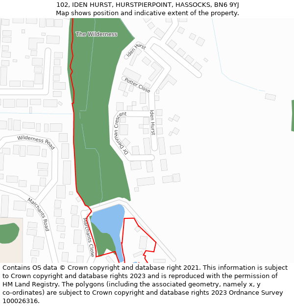 102, IDEN HURST, HURSTPIERPOINT, HASSOCKS, BN6 9YJ: Location map and indicative extent of plot