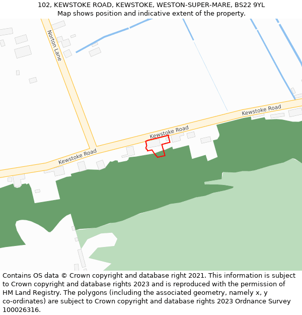 102, KEWSTOKE ROAD, KEWSTOKE, WESTON-SUPER-MARE, BS22 9YL: Location map and indicative extent of plot