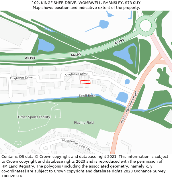 102, KINGFISHER DRIVE, WOMBWELL, BARNSLEY, S73 0UY: Location map and indicative extent of plot