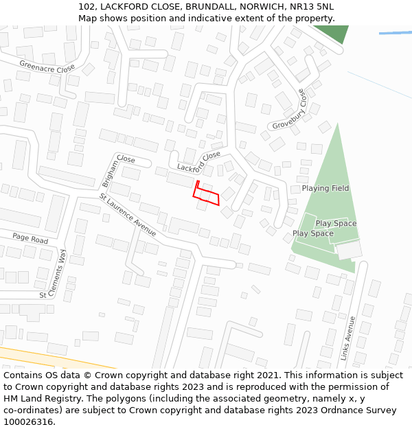 102, LACKFORD CLOSE, BRUNDALL, NORWICH, NR13 5NL: Location map and indicative extent of plot