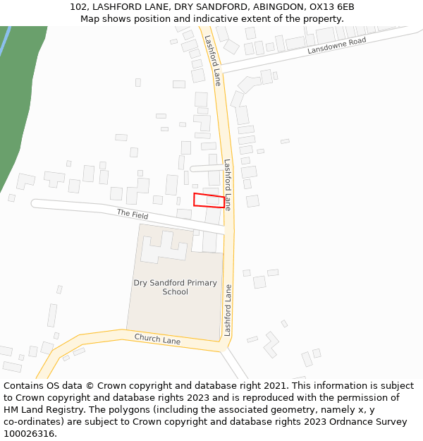 102, LASHFORD LANE, DRY SANDFORD, ABINGDON, OX13 6EB: Location map and indicative extent of plot