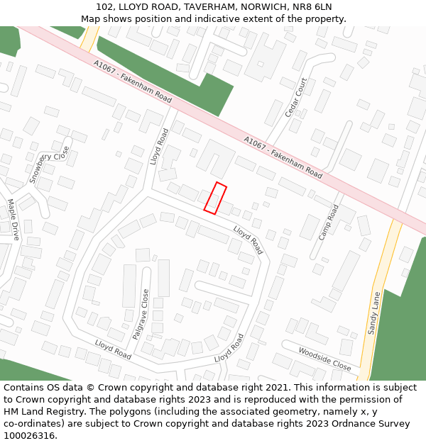 102, LLOYD ROAD, TAVERHAM, NORWICH, NR8 6LN: Location map and indicative extent of plot