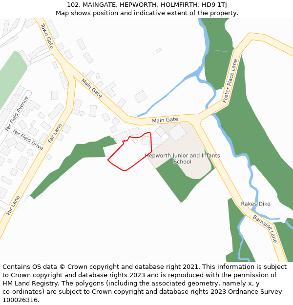 102, MAINGATE, HEPWORTH, HOLMFIRTH, HD9 1TJ: Location map and indicative extent of plot