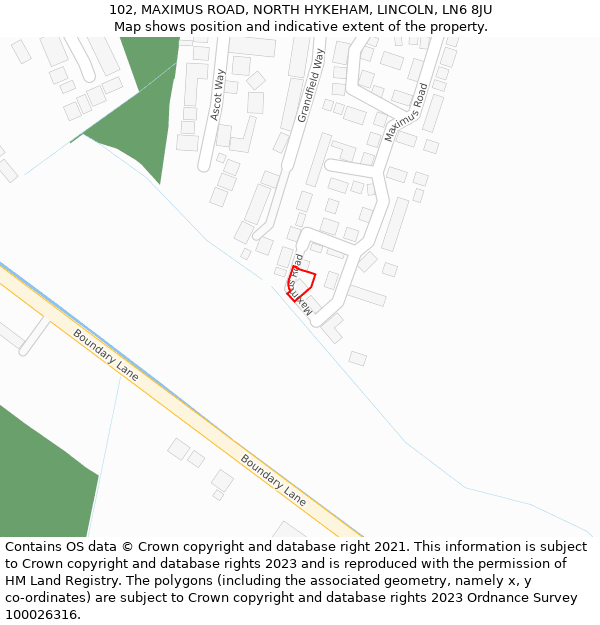 102, MAXIMUS ROAD, NORTH HYKEHAM, LINCOLN, LN6 8JU: Location map and indicative extent of plot