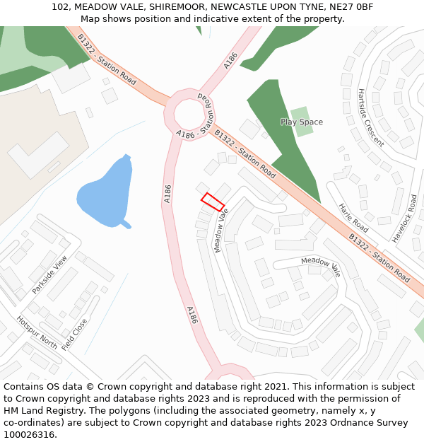 102, MEADOW VALE, SHIREMOOR, NEWCASTLE UPON TYNE, NE27 0BF: Location map and indicative extent of plot