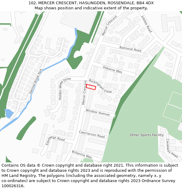 102, MERCER CRESCENT, HASLINGDEN, ROSSENDALE, BB4 4DX: Location map and indicative extent of plot