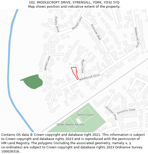 102, MIDDLECROFT DRIVE, STRENSALL, YORK, YO32 5YQ: Location map and indicative extent of plot