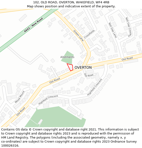 102, OLD ROAD, OVERTON, WAKEFIELD, WF4 4RB: Location map and indicative extent of plot