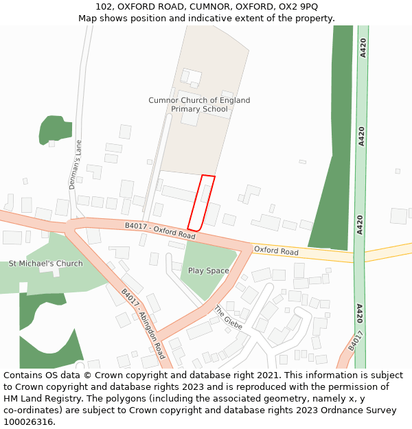 102, OXFORD ROAD, CUMNOR, OXFORD, OX2 9PQ: Location map and indicative extent of plot